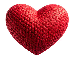 Handcrafted Textured Red Heart with Fabric Feel, Angled Perspective, PNG Isolated