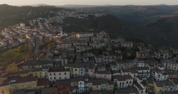 Aerial view of Calitri town on a hill, Italy.