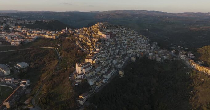 Aerial view of Calitri town on a hill, Italy.