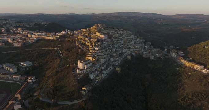 Aerial view of Calitri town on a hill, Italy.