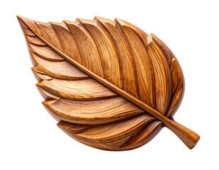 Angled Side Perspective of Handcrafted Wooden Leaf, Textured Grain, PNG Isolated