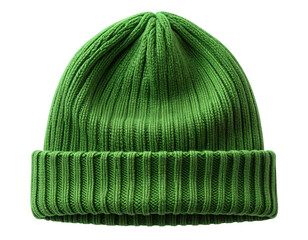 Green Knitted Beanie Hat Front View, Soft Rounded Shape, Transparent PNG