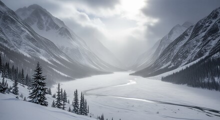 Fototapeta premium Snowstorm over frozen valley