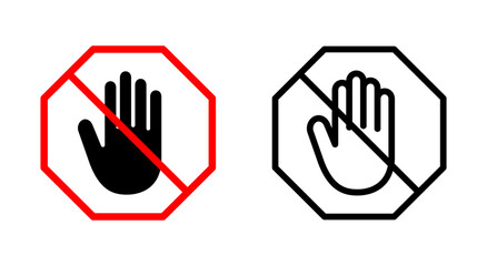 Stop icon symbol for apps and websites. stop road sign. hand stop sign and symbol. Do not enter stop red sign with hand