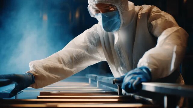 Medium shot of a worker carefully cleaning metal ingots to remove impurities before melting in a hightech industrial facility