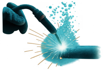 Underwater welding creating bright sparks and bubbles