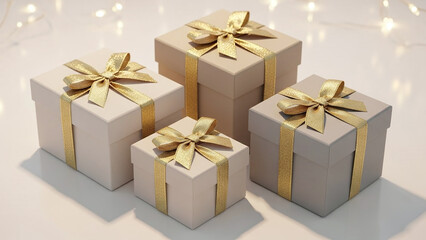 Obraz premium Minimal Holiday Gifts in Neutral Palette with Gold Accents