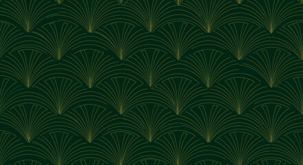 art deco pattern vintage design with golden geometric fan shapes on a dark green background classic style for wallpaper and elegant backdrops