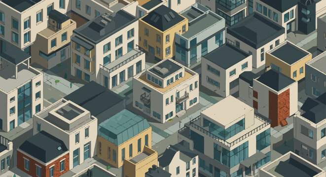 city illustration from an isometric view showing urban planning and architectural design for sustainable living in a modern cityscape ideal for presentations.