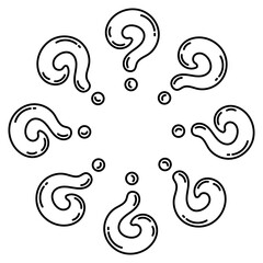 Obraz premium Circle sketch design built from repeating question marks. Vector doodle artwork for quizzes, learning projects and creative communication themes.