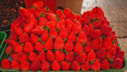 Fresh strawberries in plastic container