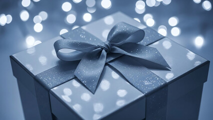 Silver Gift Box with Soft Pearl Shine Under Cool-Toned Holiday Light