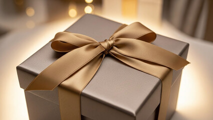 Premium Gift Wrapped in Satin-Texture Paper with Gold Accents and Soft Backlighting