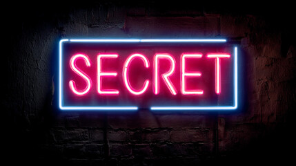 Obraz premium Neon sign illuminating the word Secret in a dimly lit environment