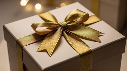 Premium Gift Wrapped in Satin-Texture Paper with Gold Accents and Soft Backlighting