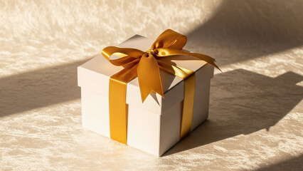 Minimal Luxury Square Gift in Matte White with Polished Gold Ribbon