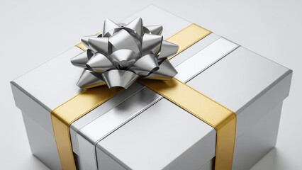 Modern Gift Box with Mixed Metallic Ribbons in Sophisticated Lighting