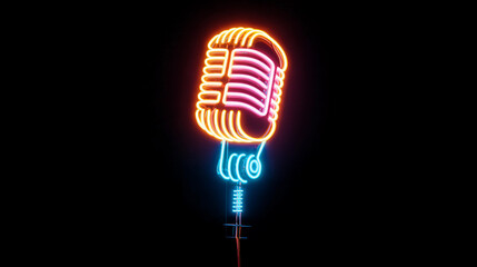 Colorful neon microphone glowing against a dark background