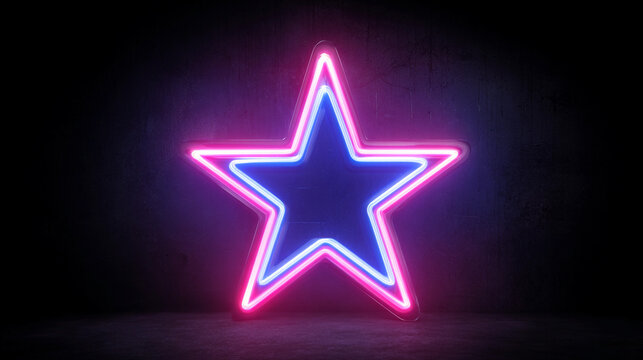 Bright neon star glowing in a dark environment