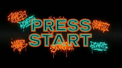 Vibrant 'Press Start' text with graffiti animation for game interface - Powered by Adobe