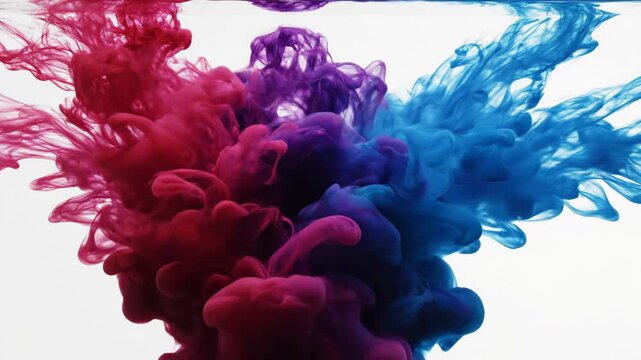 Abstract red blue ink cloud dissolve underwater liquid motion
