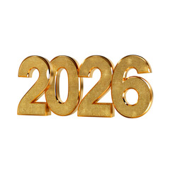 Golden textured 3d number 2026 isolated for new year celebrations and future concepts isolated on transparent background