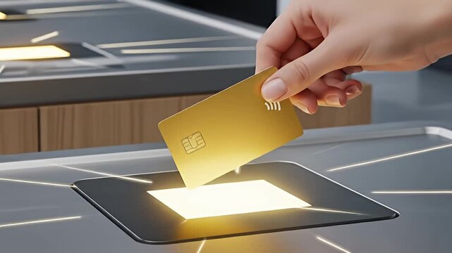 Hand placing a glowing yellow card into a slot.