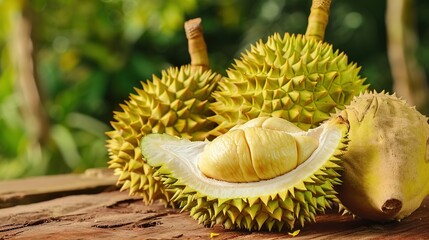 Obraz premium Indulge in Thai Durian – Thailand’s King of Fruits, Where Rich Creamy Flesh, Bold Sweetness, and Tropical Aroma Define Exotic Delight