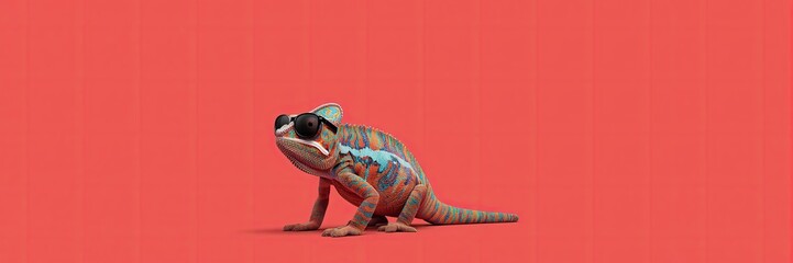 Exotic Teal and Green Chameleon on a Branch with a Moody Gradient Background