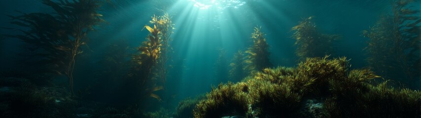 Underwater hdr panorama of kelp forests ocean depths nature exploration