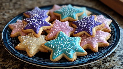 Delightful star cookies with colorful icing and sprinkles for a festive treat or celebration, perfect for baking enthusiasts and dessert lovers alike