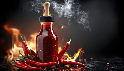 Chili sauce in glass bottle