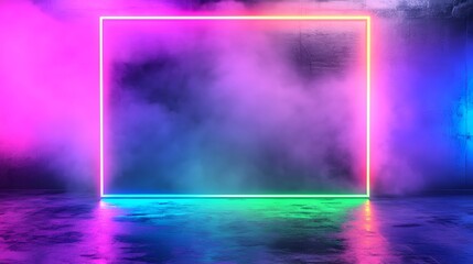 Empty neon rectangle frame