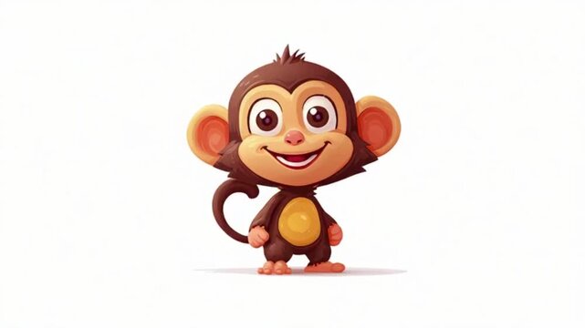 Adorable cartoon monkey character with expressive big eyes and charming smile
