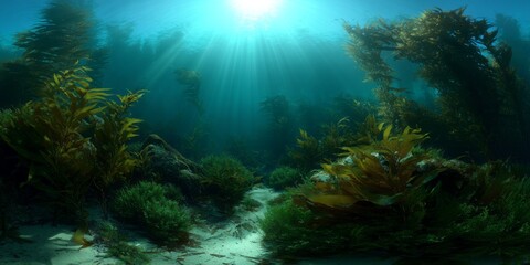 Naklejka premium Underwater adventure ocean depths hdr panoramic image serene environment
