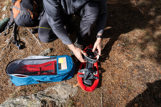 Man wearing snowshoes