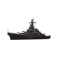 Obraz premium Battleship silhouette vector icon. Naval warship military cruiser ship isolated on white background. 