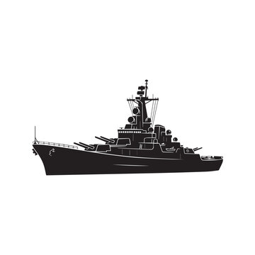 Battleship silhouette vector icon. Naval warship military cruiser ship isolated on white background.
