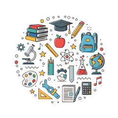 Education Icon Set With Learning Tools Science And Creative Elements