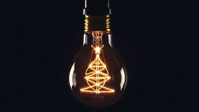 Illuminating Idea: An innovative light bulb glows against a dark background, the intricate design of the filament radiating the light of innovation.
