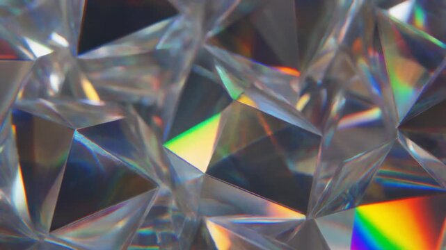 Abstract Geometric Crystal Structure Illuminated With Rainbow Prism Light Reflections