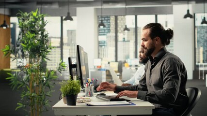 Group of coworkers engaged in consulting and report sharing at office. Professional team reviews visual data and documents to enhance business strategy and performance goals. Camera B. - Powered by Adobe