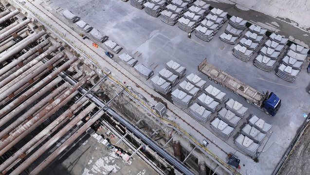 Tunnel Segments Storage Area,Stacked Pipes, and Construction Logistics