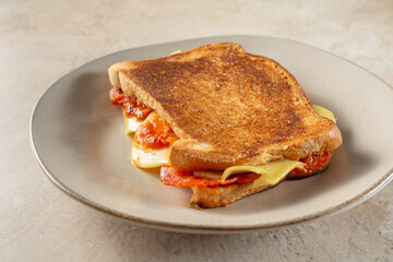 A view of a gluten-free, dairy-free pizza sandwich.