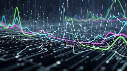 Abstract Data Visualization with Lines and Points on Dark Background.