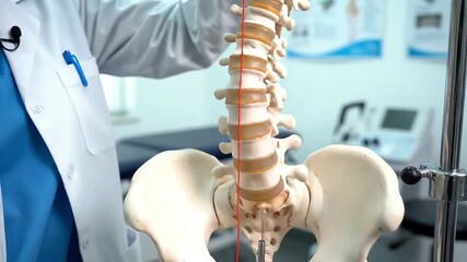 Female Doctor Explaining The Human Spine Anatomy Model in a Clinic.