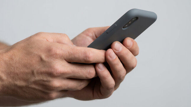 lose up of hands holding smartphone for texting communication and modern mobile usage