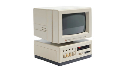 Beige vintage computer system with monitor and floppy disk drive
