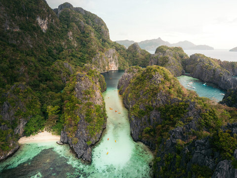 Scenic tropical landscape with cliffs and lagoon
