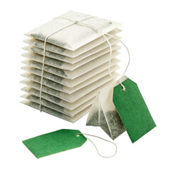White tea bags stack isolated 
